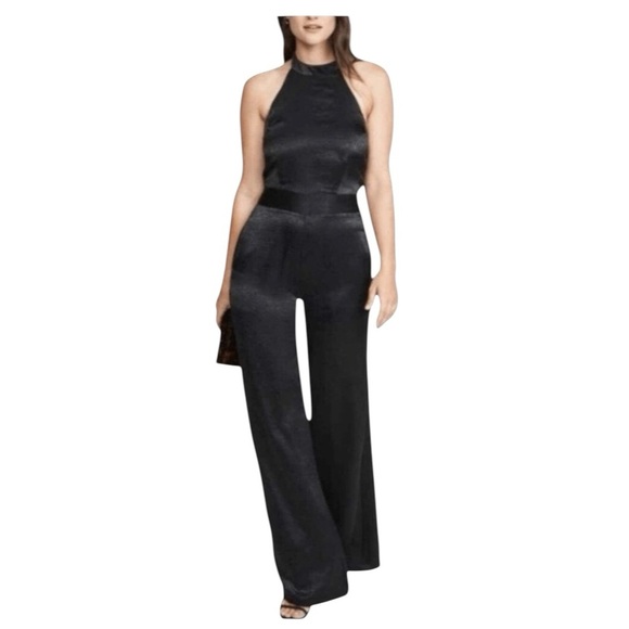Misa Los Angeles Xandra Black Hammered
Satin Wide Leg Halter Jumpsuit size M NWT - Picture 1 of 14